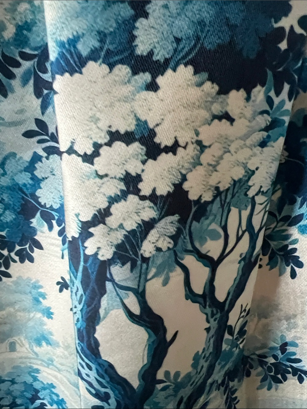 Strapless Blue Toile Midi Dress with Back Bow - Picture 9 of 10